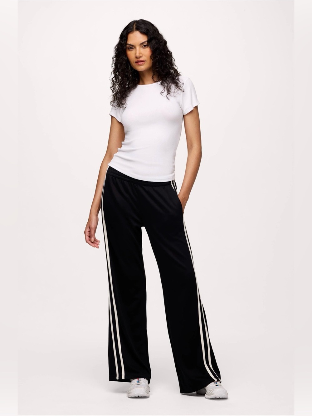 nuuds Black Wide-Leg Track Pants with White Side Stripes Size S $88